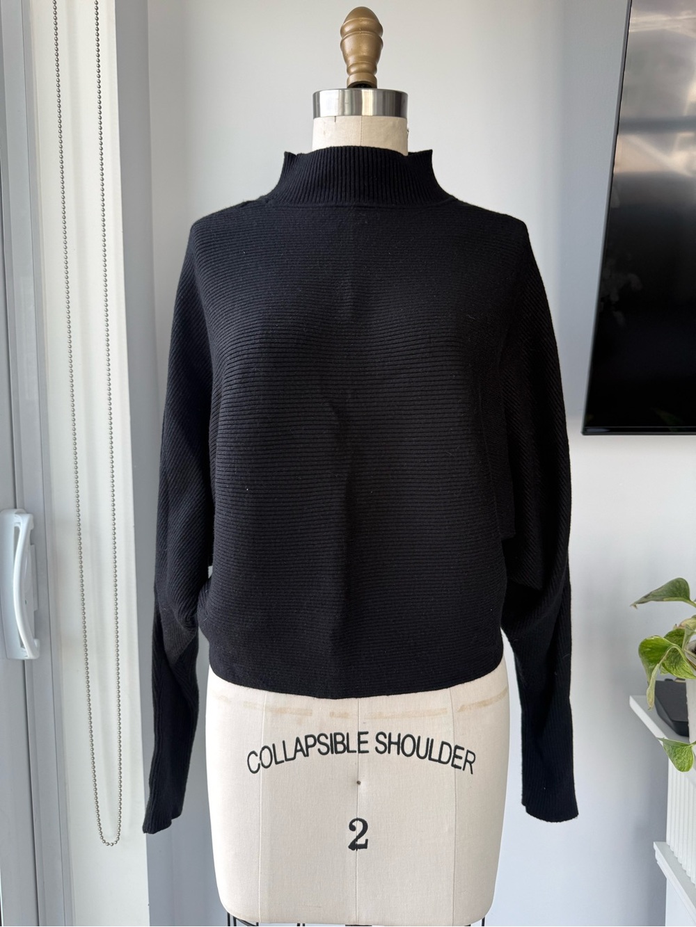 Zara Black Mock Neck Ribbed Sweater
